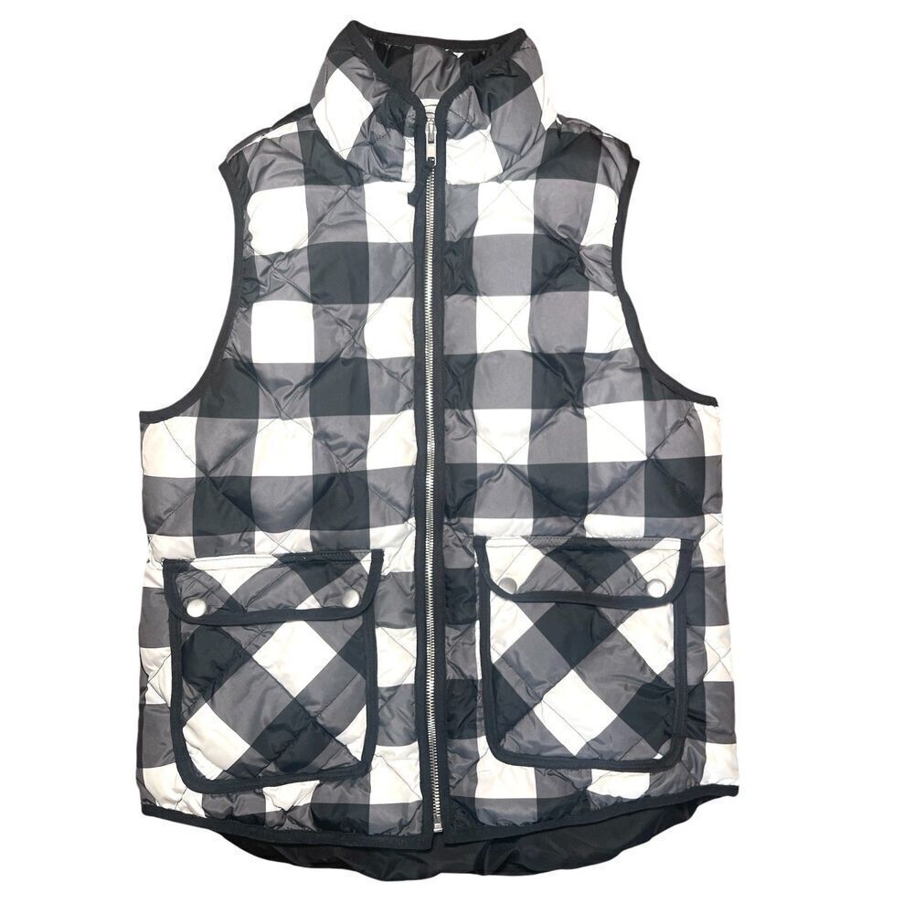 Woolrich Black and White Cabincore, Outdoor, Buffalo Plaid Puffer Vest Sz: S